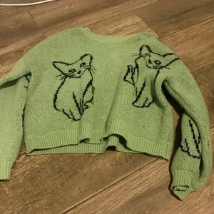 green cropped cat sweater